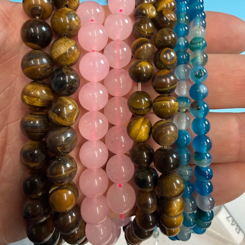 Set of 8 Natural Gemstone Round Beads Strands 15" Sizes 6,8,10 mm №B48